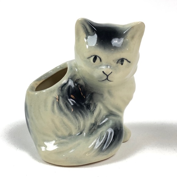 Vintage Black/White Tabby Cat Planter Circa 1950's